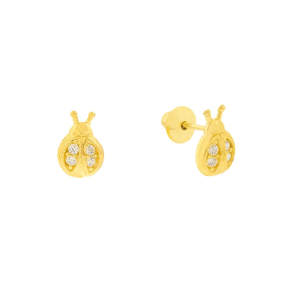 Brinco de ouro infantil joaninha 18k zircônias