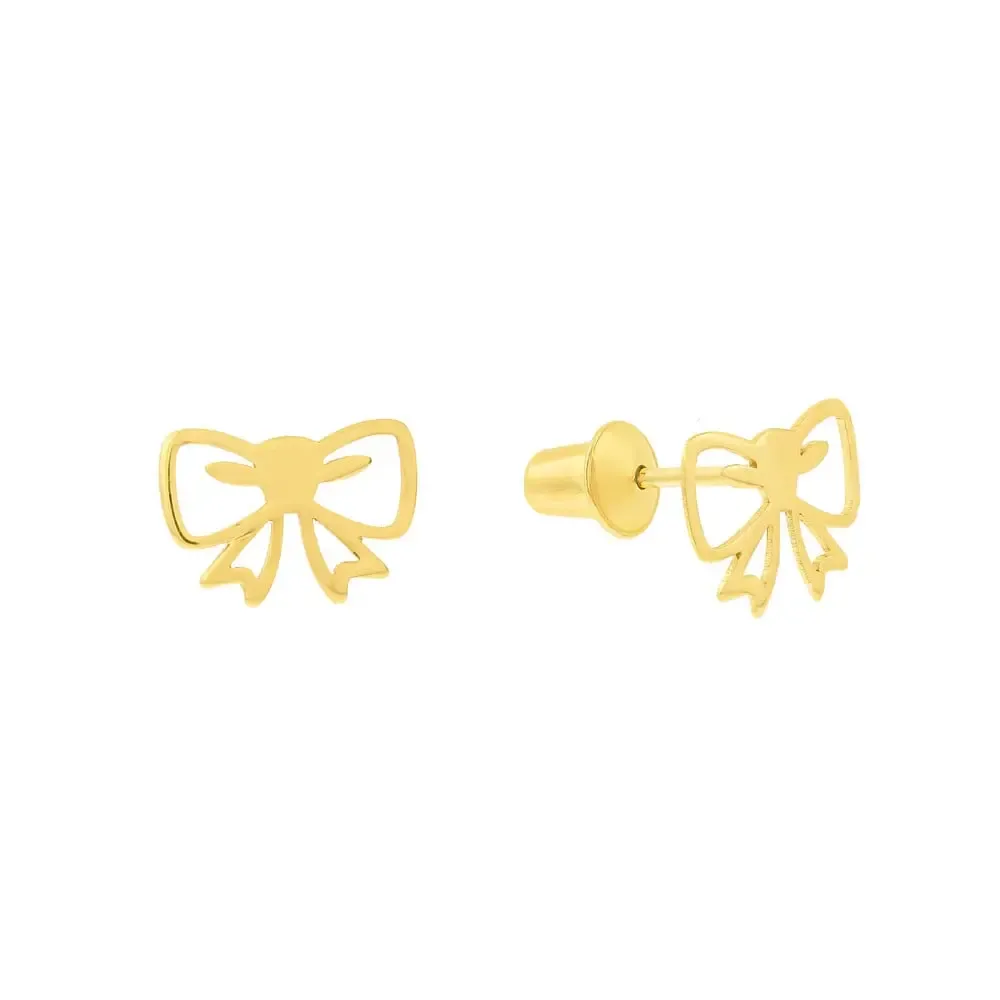 Brinco de ouro infantil lacinho delicado 18k 