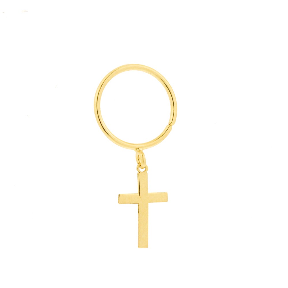 Brinco piercing ouro 18k com pingente cruz