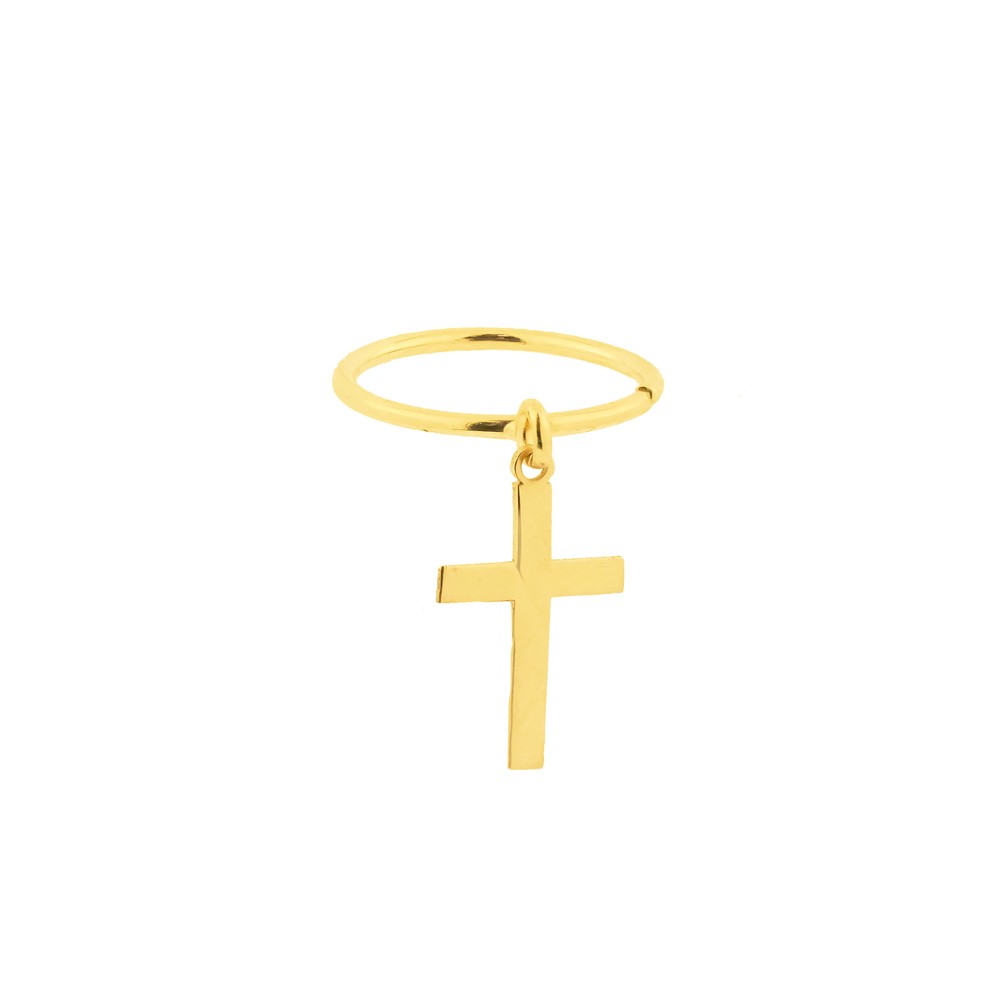 Brinco piercing ouro 18k com pingente cruz