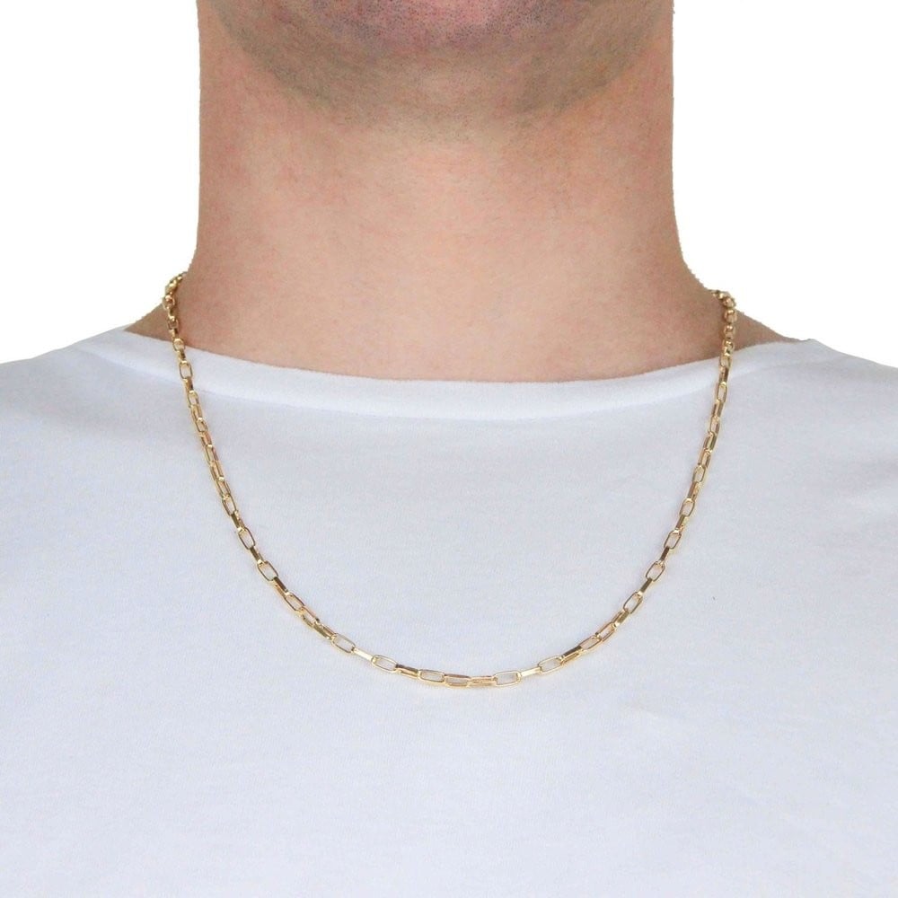 Corrente de Ouro 18k masculina 60cm com elos 3x1 macico foto corrente no corpo 