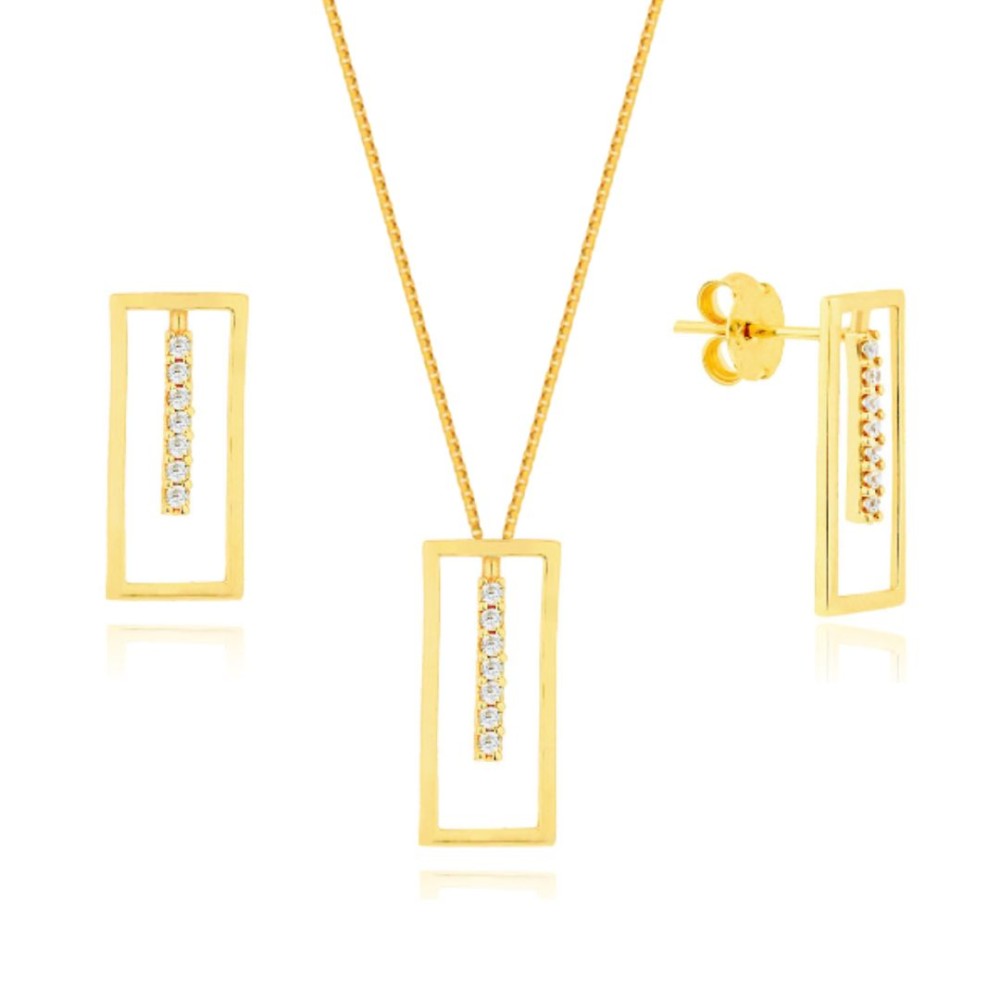 Conjunto colar e brinco de ouro 18k Coleção Geo Retangular