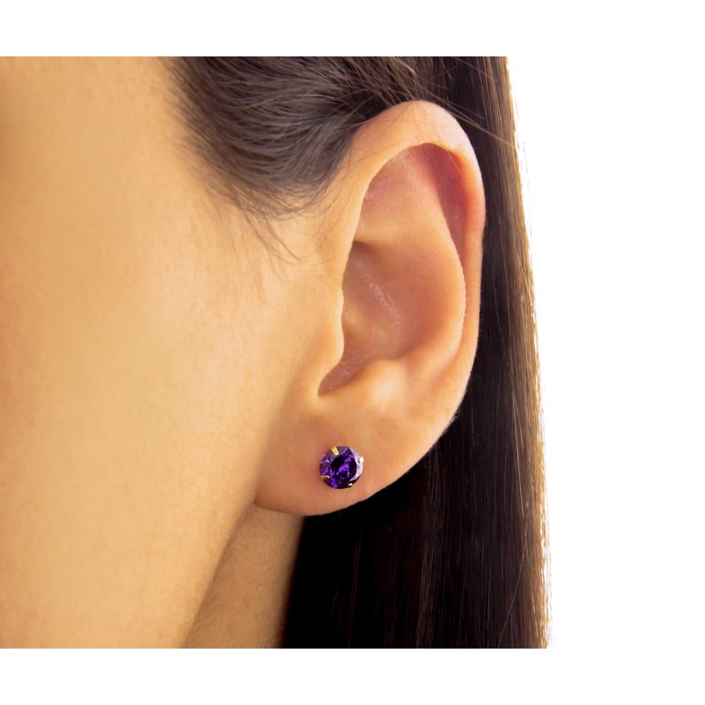 Conjunto colar e brinco de ouro 18k ponto luz roxo