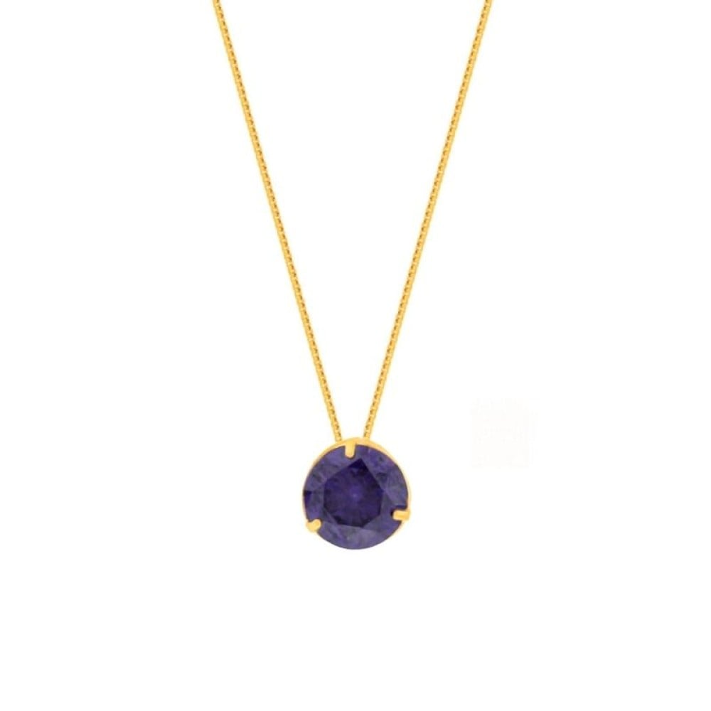 Pingente de ouro 18k ponto de luz zircônia roxa