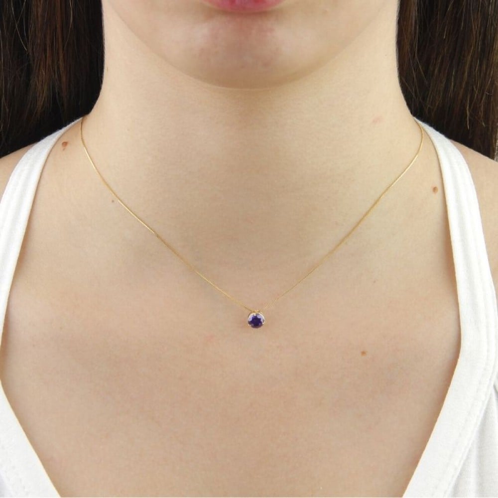 Pingente de ouro 18k ponto de luz zircônia roxa