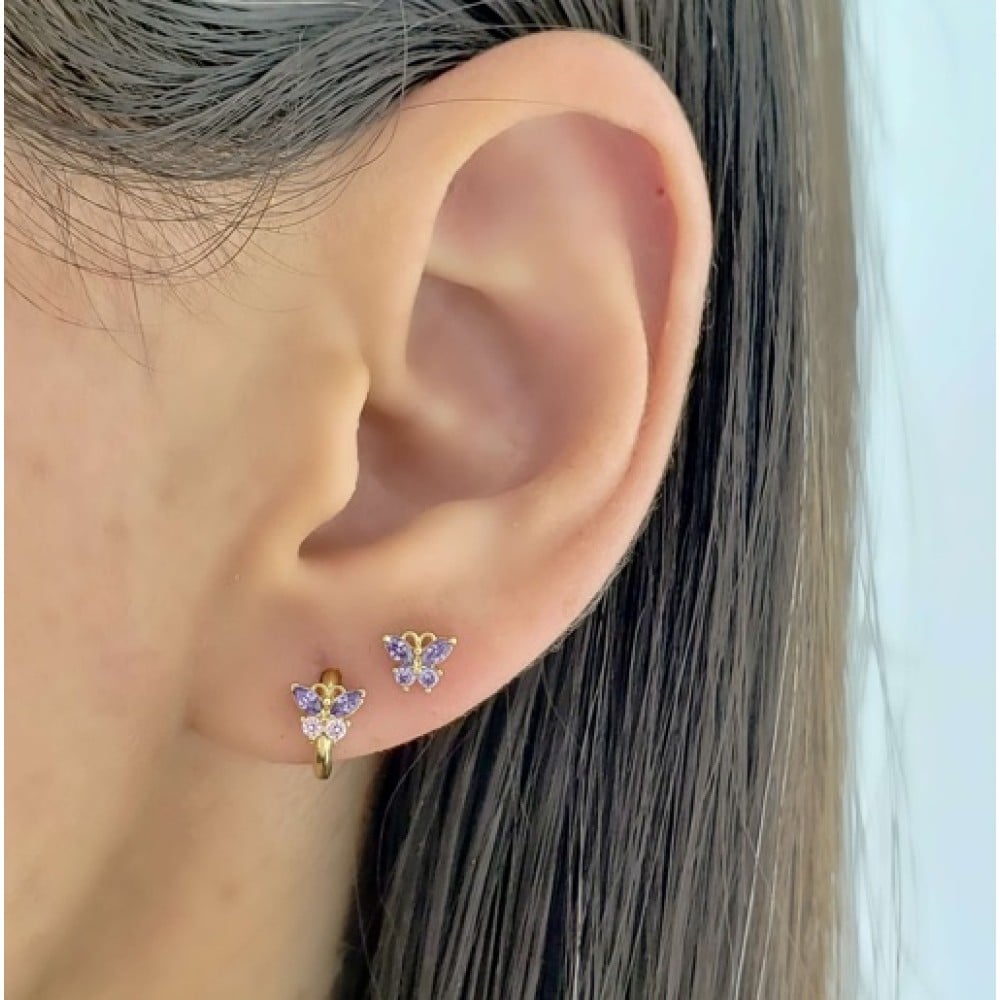 Conjunto colar e brinco de ouro 18k borboleta II c