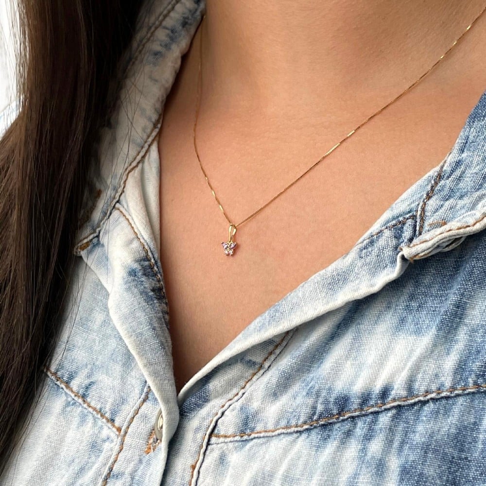 Conjunto colar e brinco de ouro 18k borboleta II b