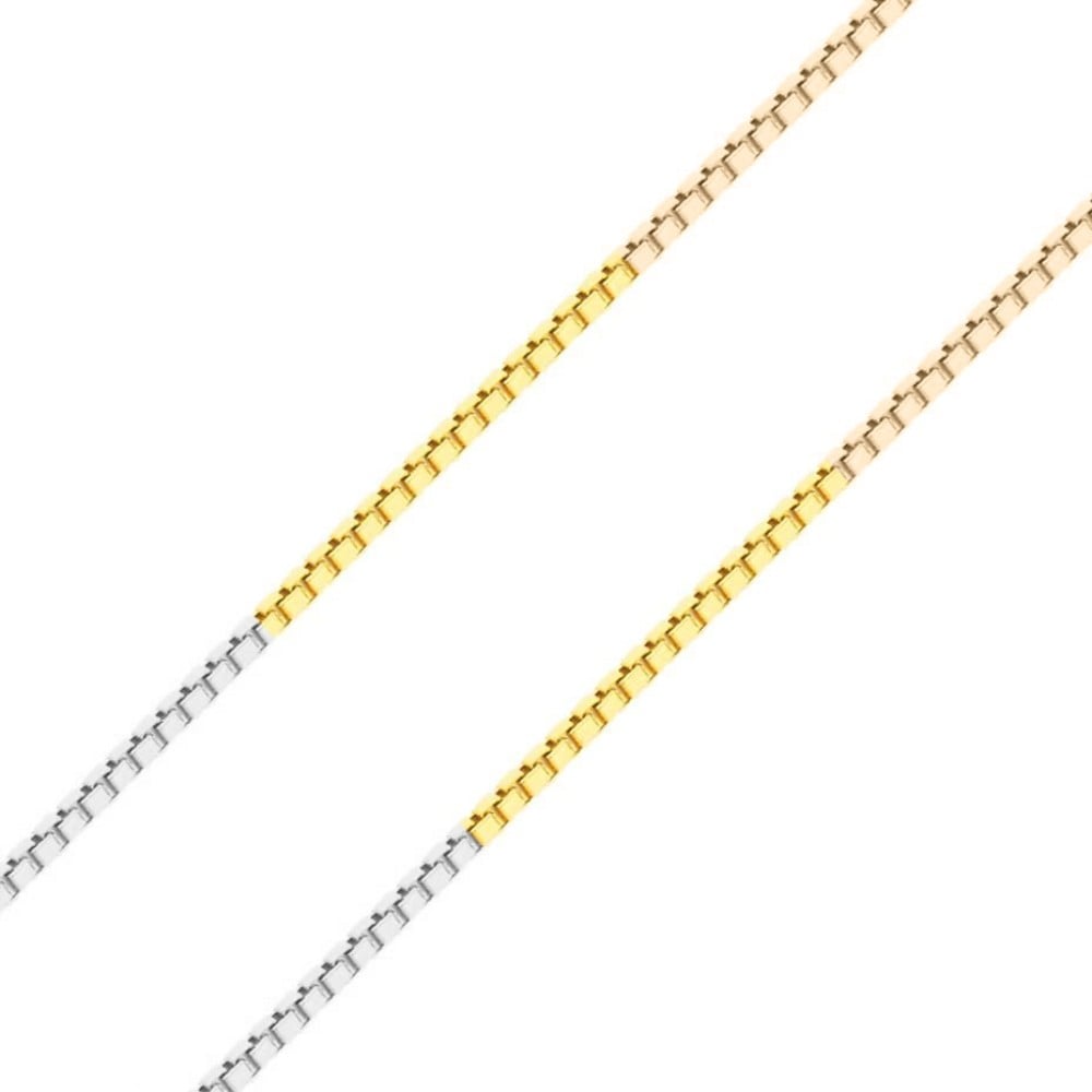 Corrente de ouro 18k feminina veneziana 45cm em três tons de ouro foto malha detalhada da corrente 