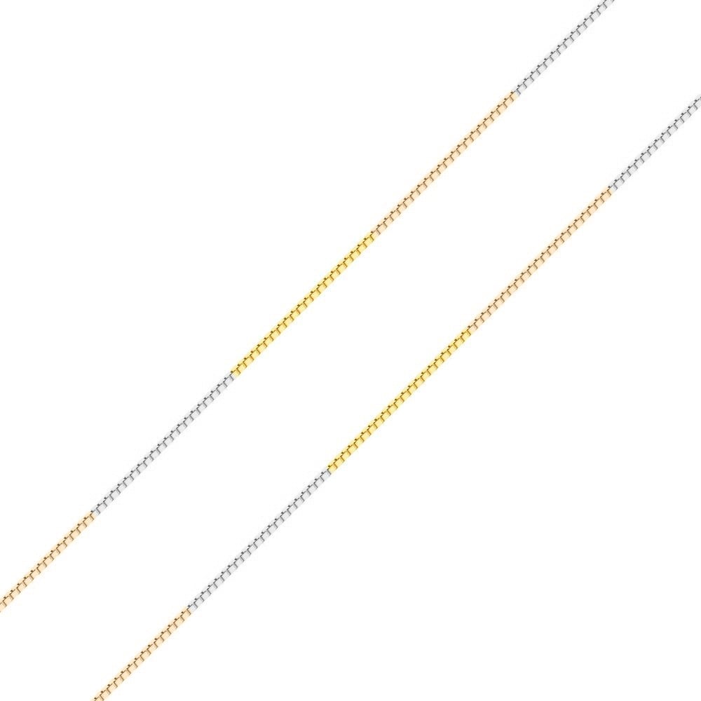 Corrente de ouro 18k feminina veneziana 45cm em três tons de ouro foto frontal da corrente 