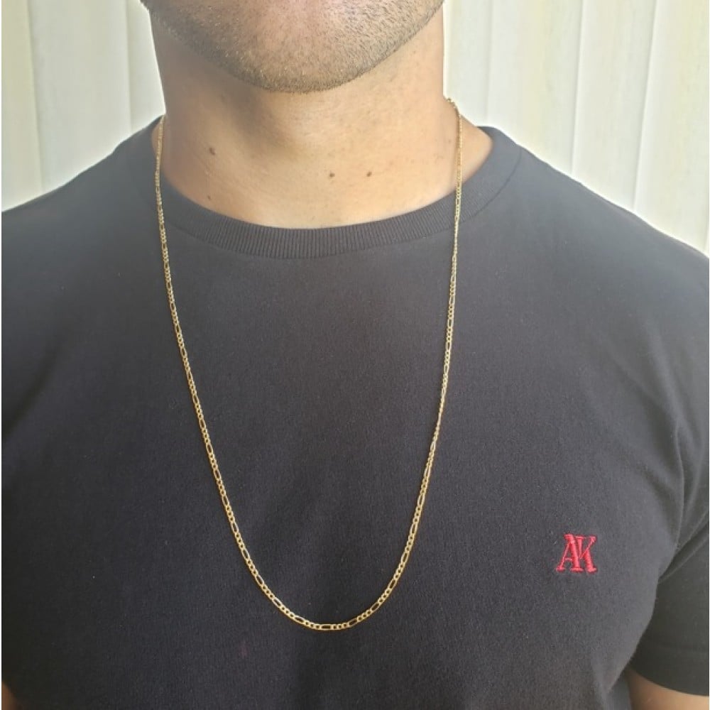 Corrente de ouro 18k masculina 70cm malha elos 3x1