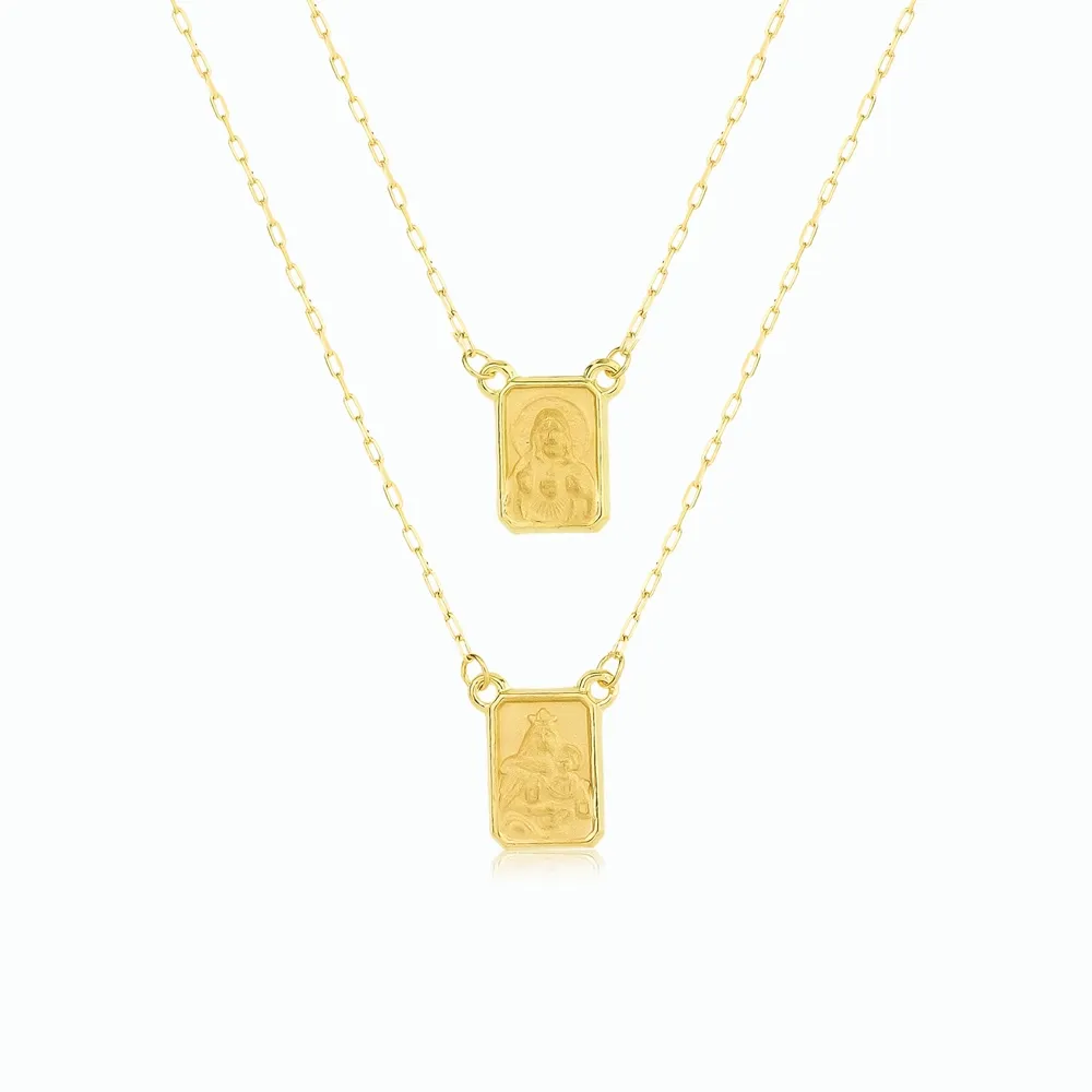 Escapulário de ouro 18k Sagrado Coração de Jesus ultra fino