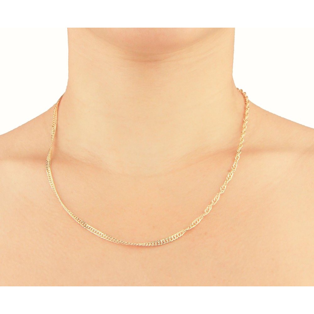 Corrente de ouro 18k oca feminina Singapura 45cm foto corrente no corpo 