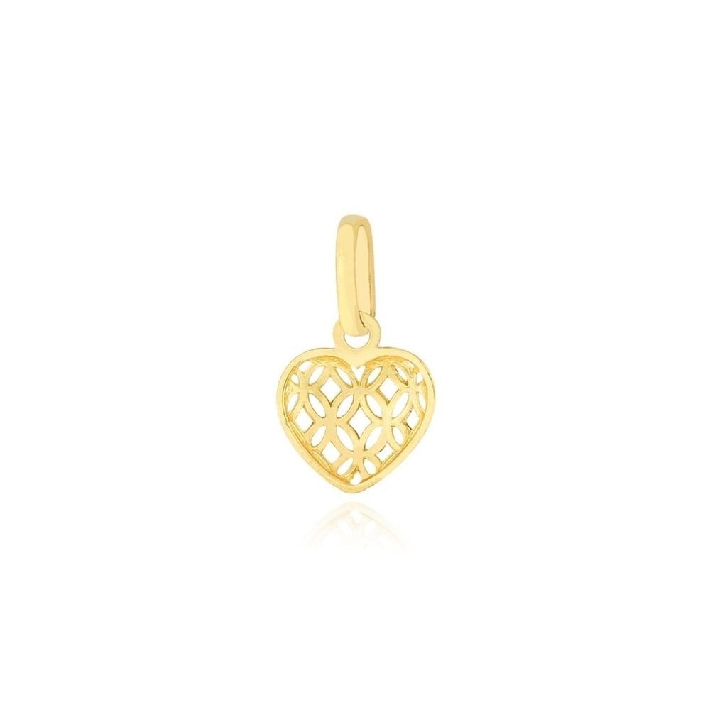 Pingente de ouro 18k coração flores vazadas