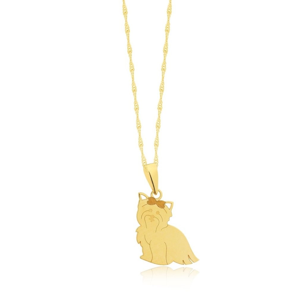 Pingente de ouro 18k raça shitzu com lacinho