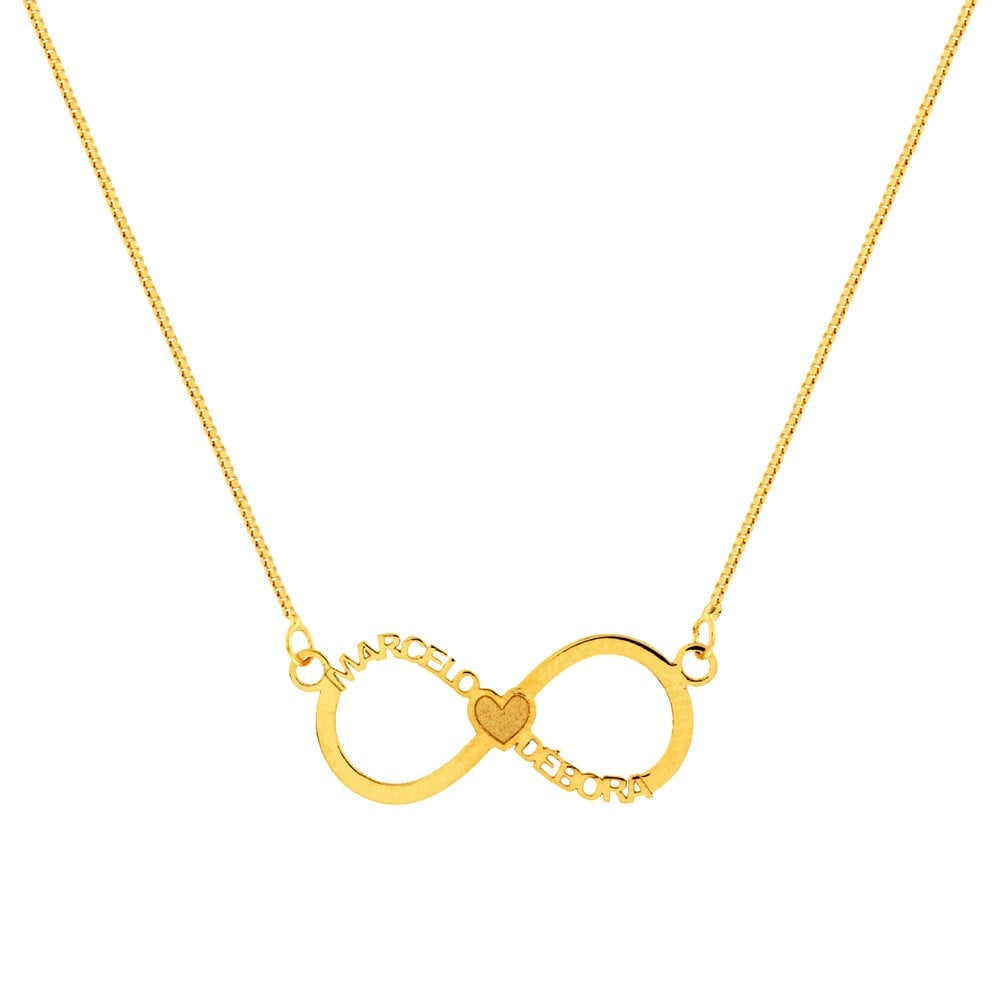 Gargantilha de ouro 18k simbolo infinito com nome personalizado