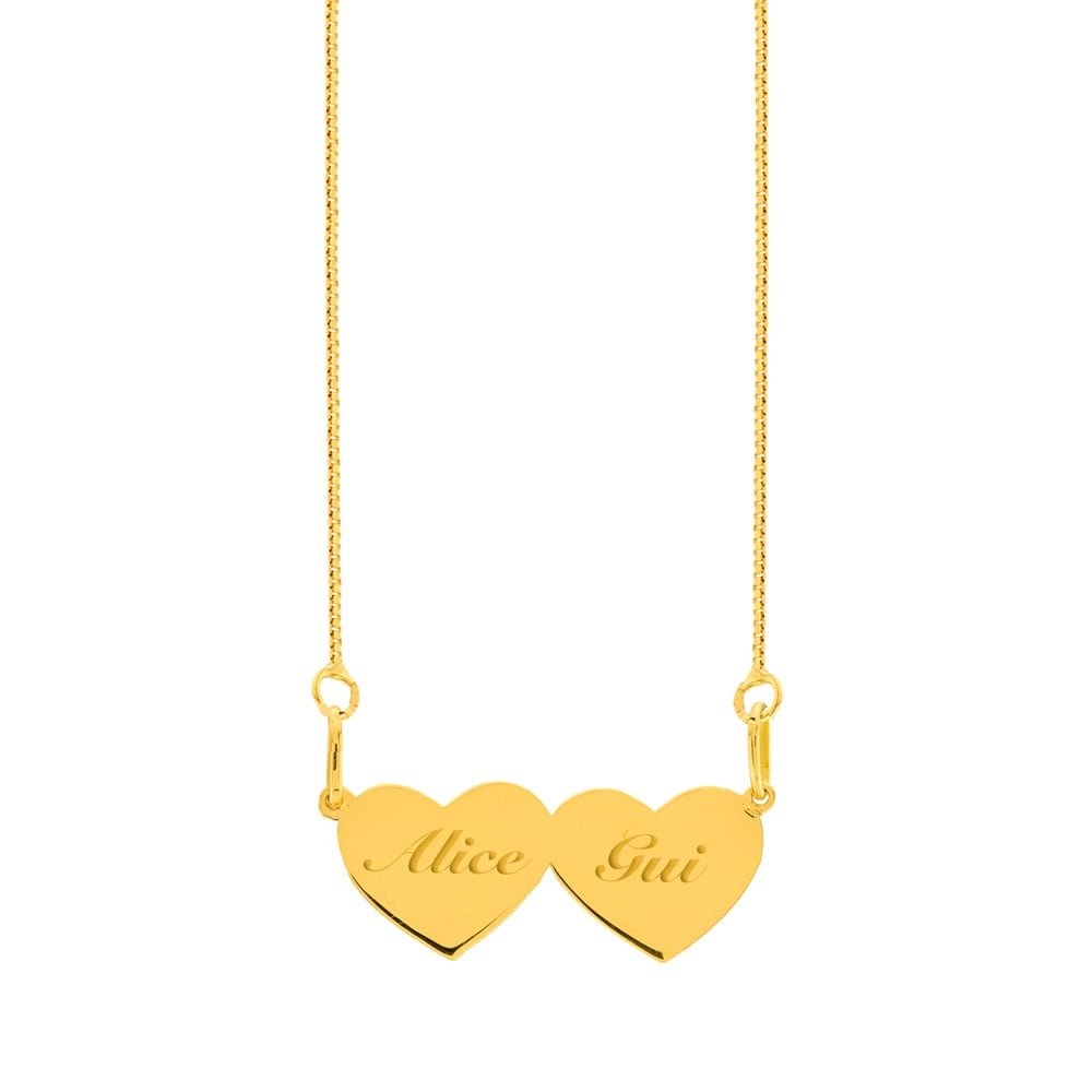 Gargantilha de ouro 18k coração nome personalizável