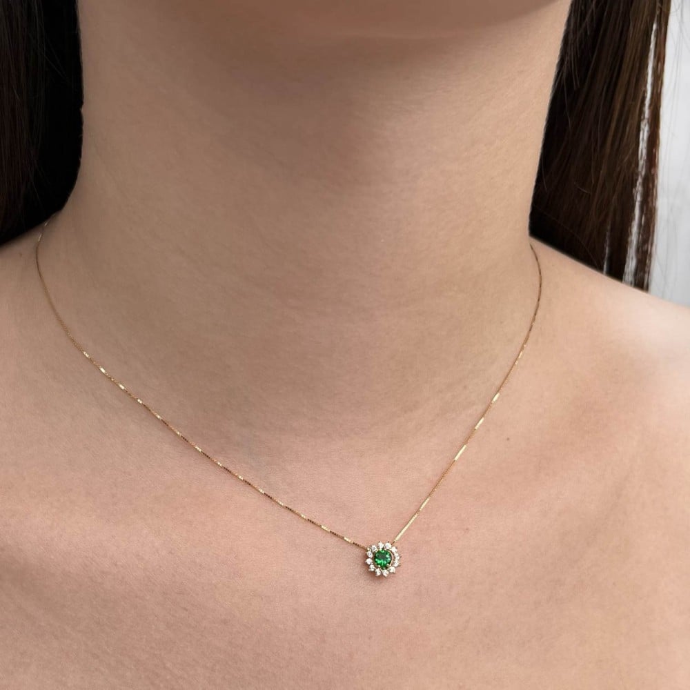Pingente de ouro 18k ponto de luz verde VII