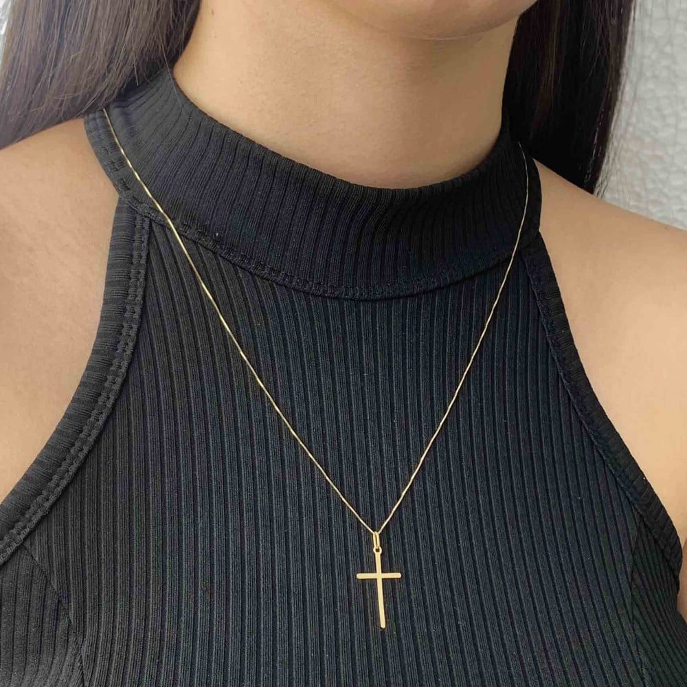 Pingente cruz simples de ouro 18k 