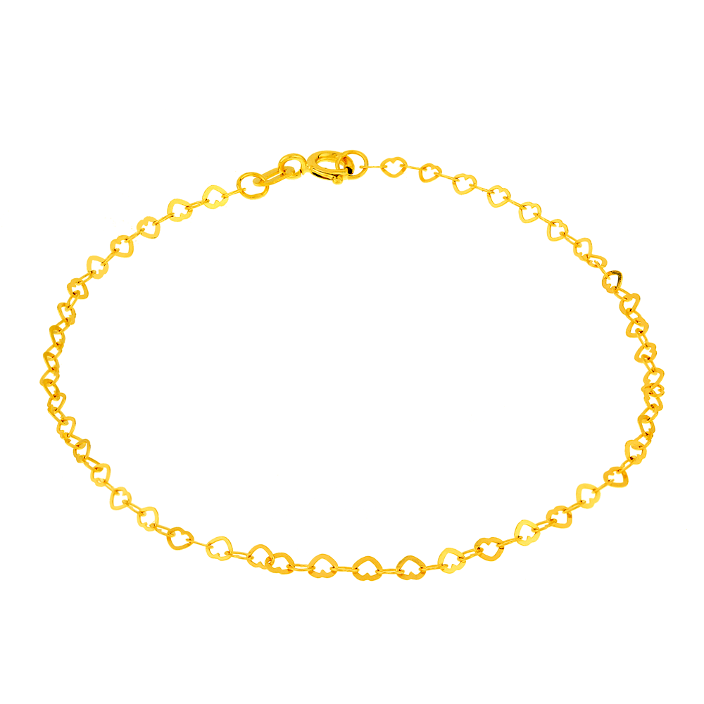 Pulseira de ouro 18k elo corações