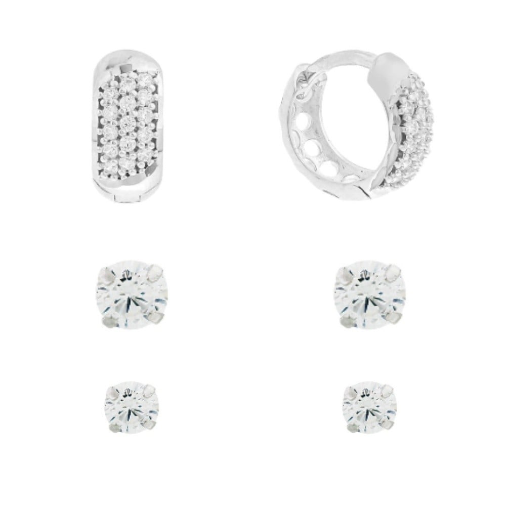 Kit de brincos 3 furos argola ouro branco 18k