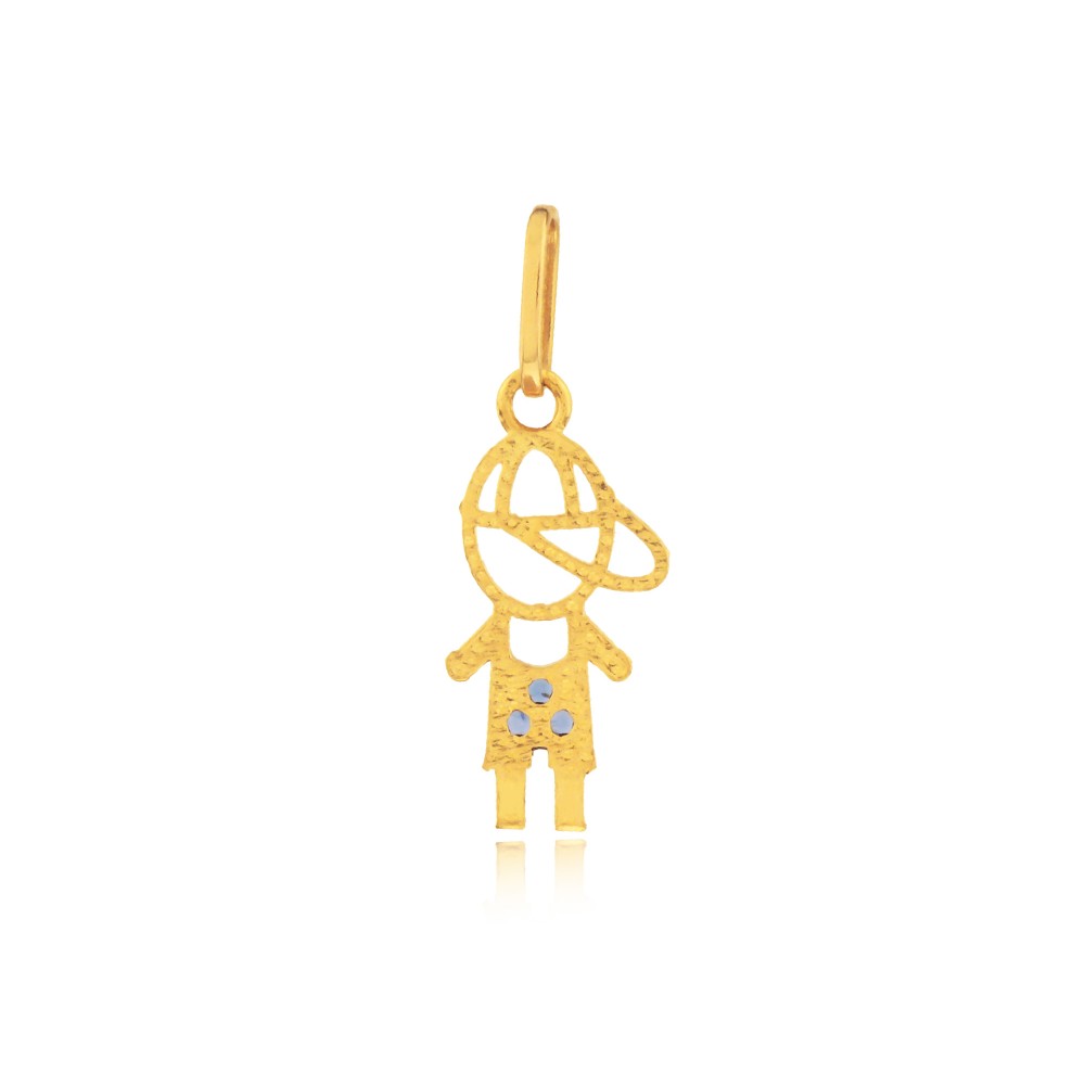Pingente de ouro 18k menino filho com zircônias azuis 