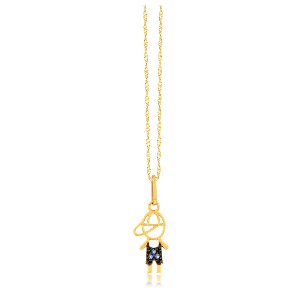 Pingente de ouro 18k menino filho com zircônias azuis 