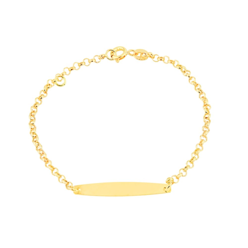 Pulseira infantil ouro 18k placa nome portuguesa
