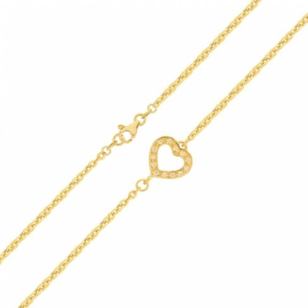 Pulseira De Ouro Feminina Com Coração Cravejada De Zircônias