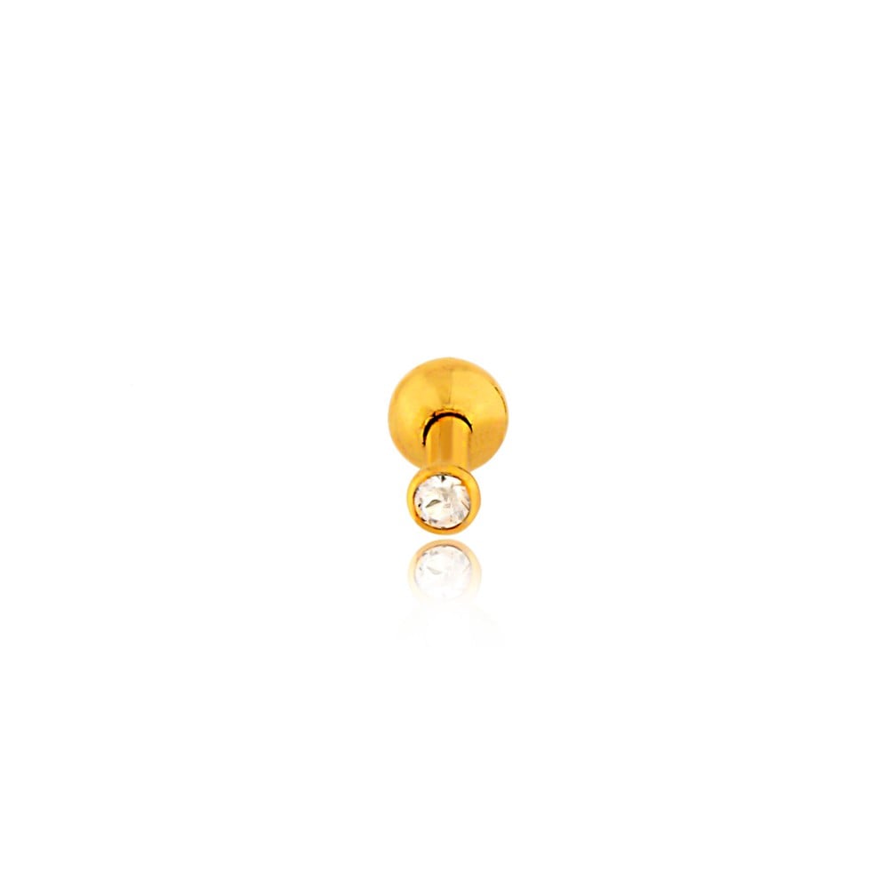 Piercing de ouro 18k reto ponto de luz mini pedra zircônia