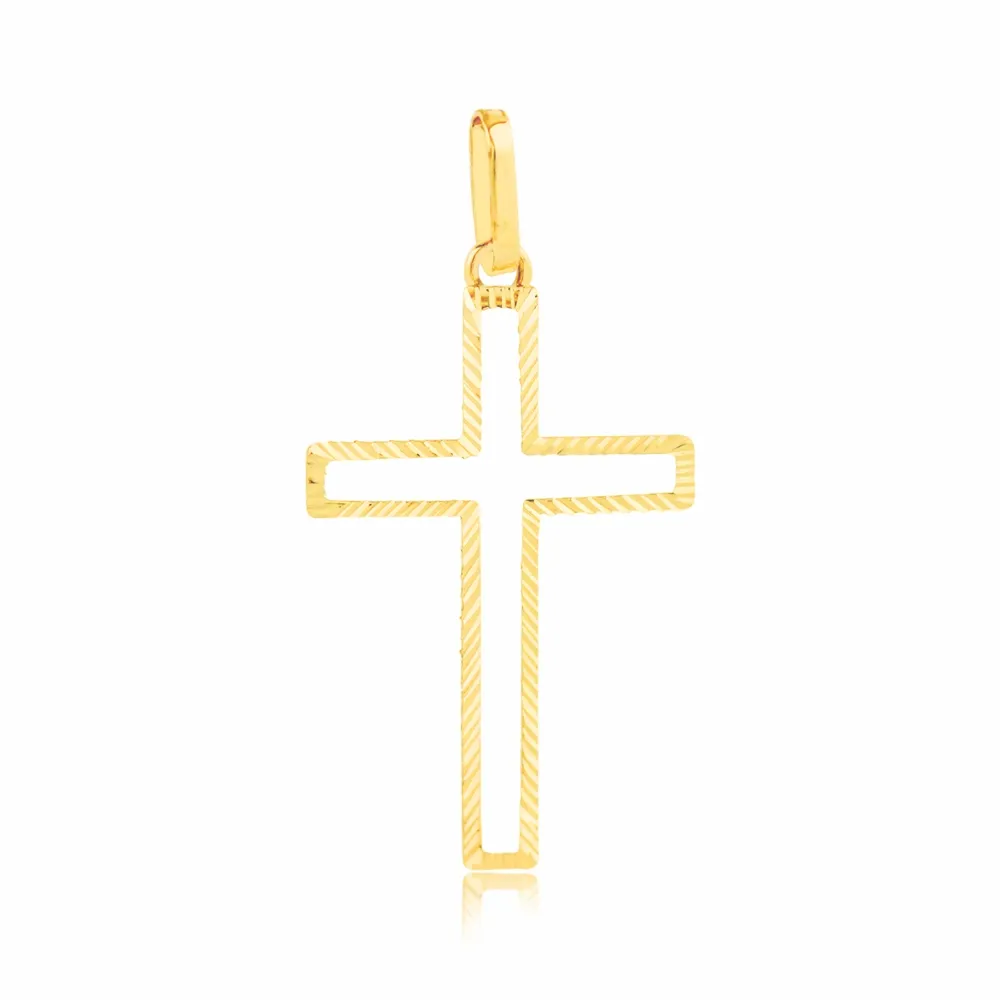 Pingente de ouro cruz 18k borda diamantada