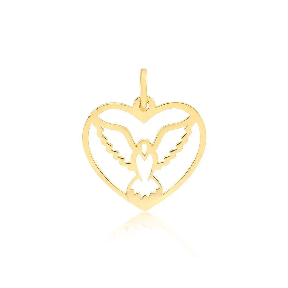 Pingente de ouro 18k coracao com Espirito Santo