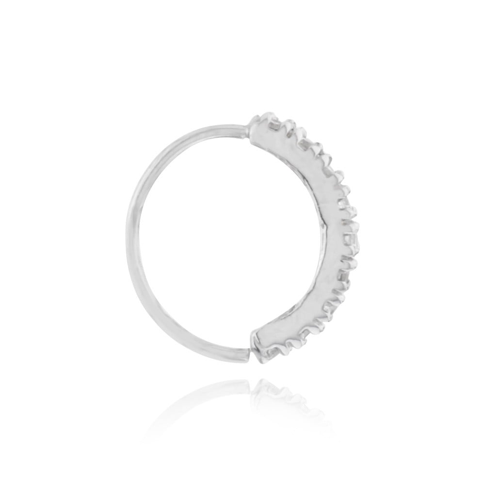 Piercing de orelha ouro branco 18k argola pedras