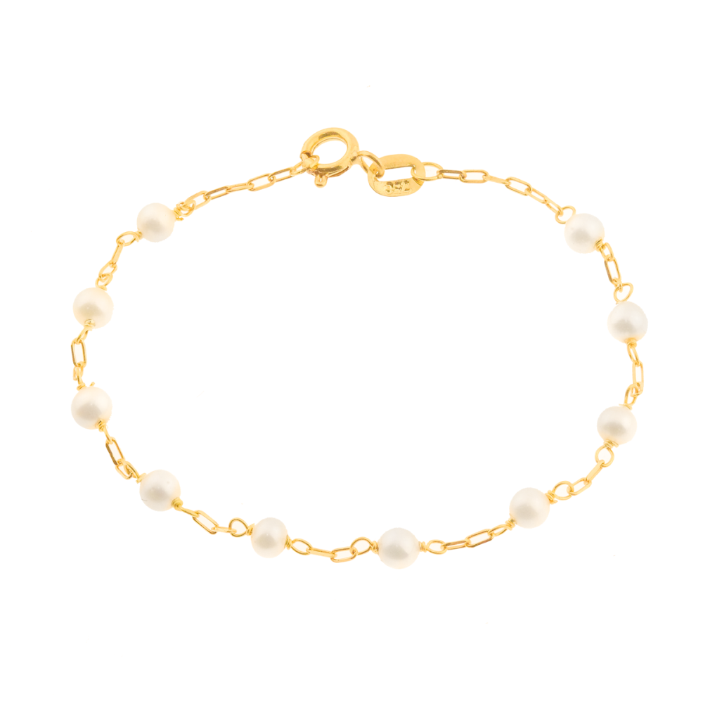 Pulseira de ouro infantil de pérola natural