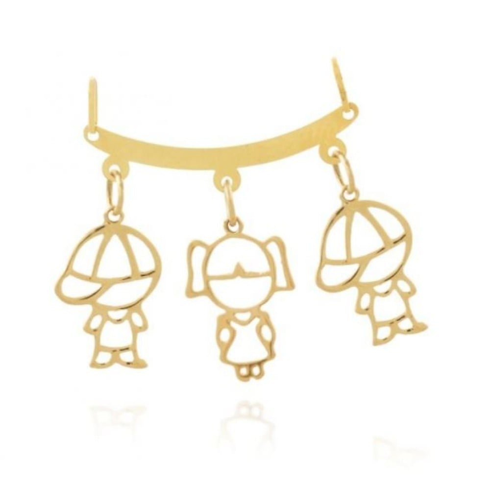 Pingente De Ouro 18k Canga Três Menino - Menina