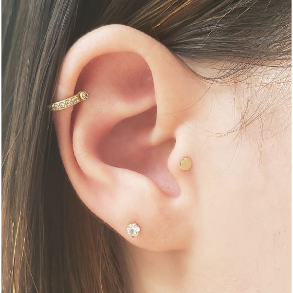 Piercing de ouro 18k de orelha bola chapa