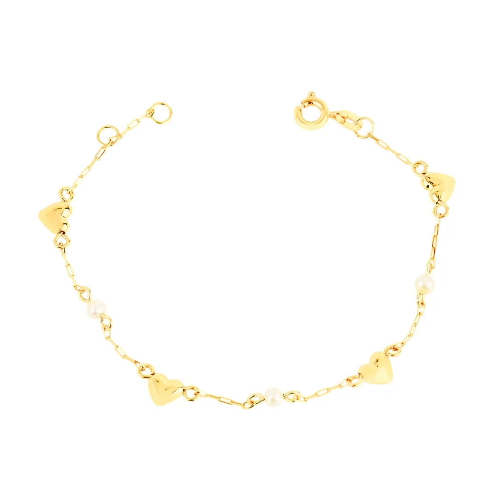 Pulseira de ouro infantil coração e bolinha bebê