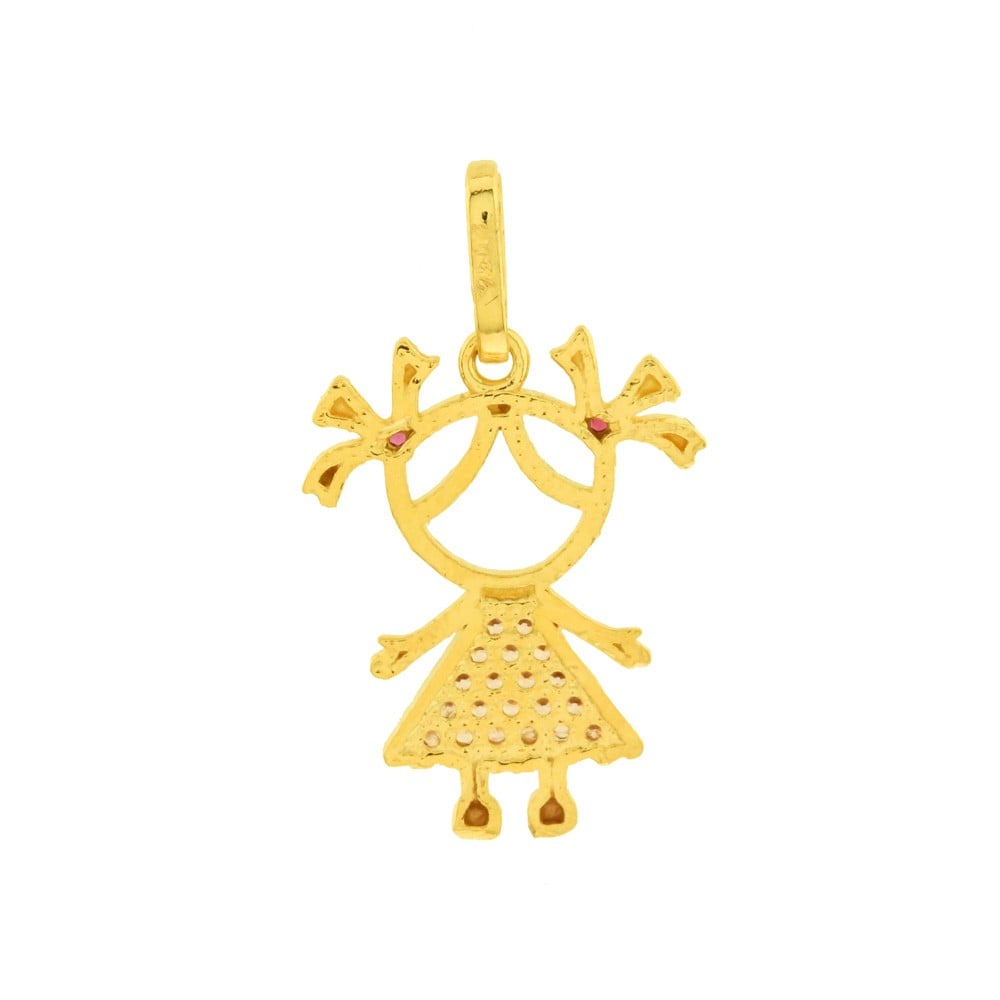 Pingente de ouro 18k filha menina cravejado de zircônias verso
