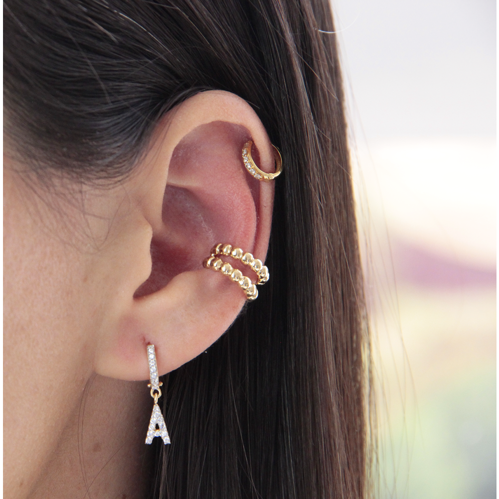 Piercing de ouro 18k conch de pressão com bolas 