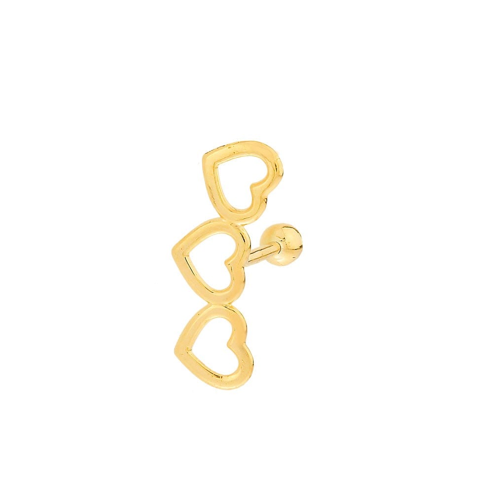 Piercing de ouro 18k cartilagem corações vazados