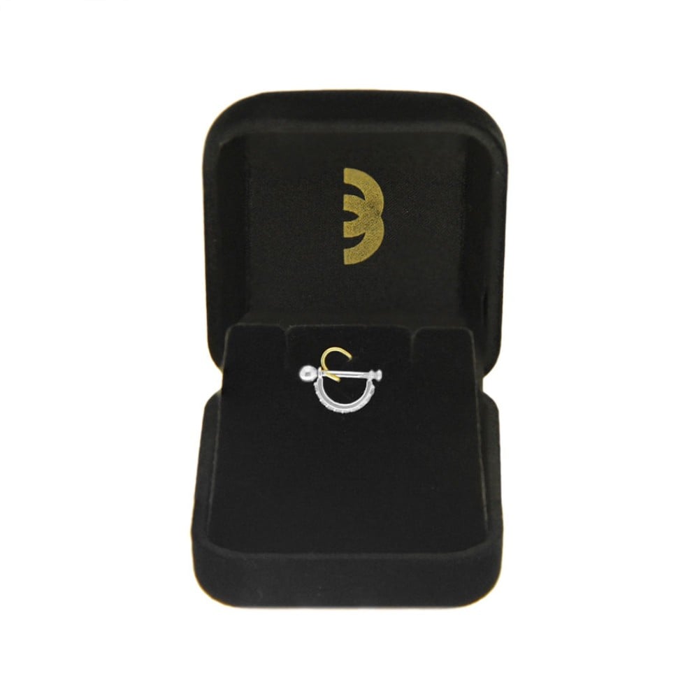 Piercing de ouro 18k branco para cartilagem com pedras zircônias
