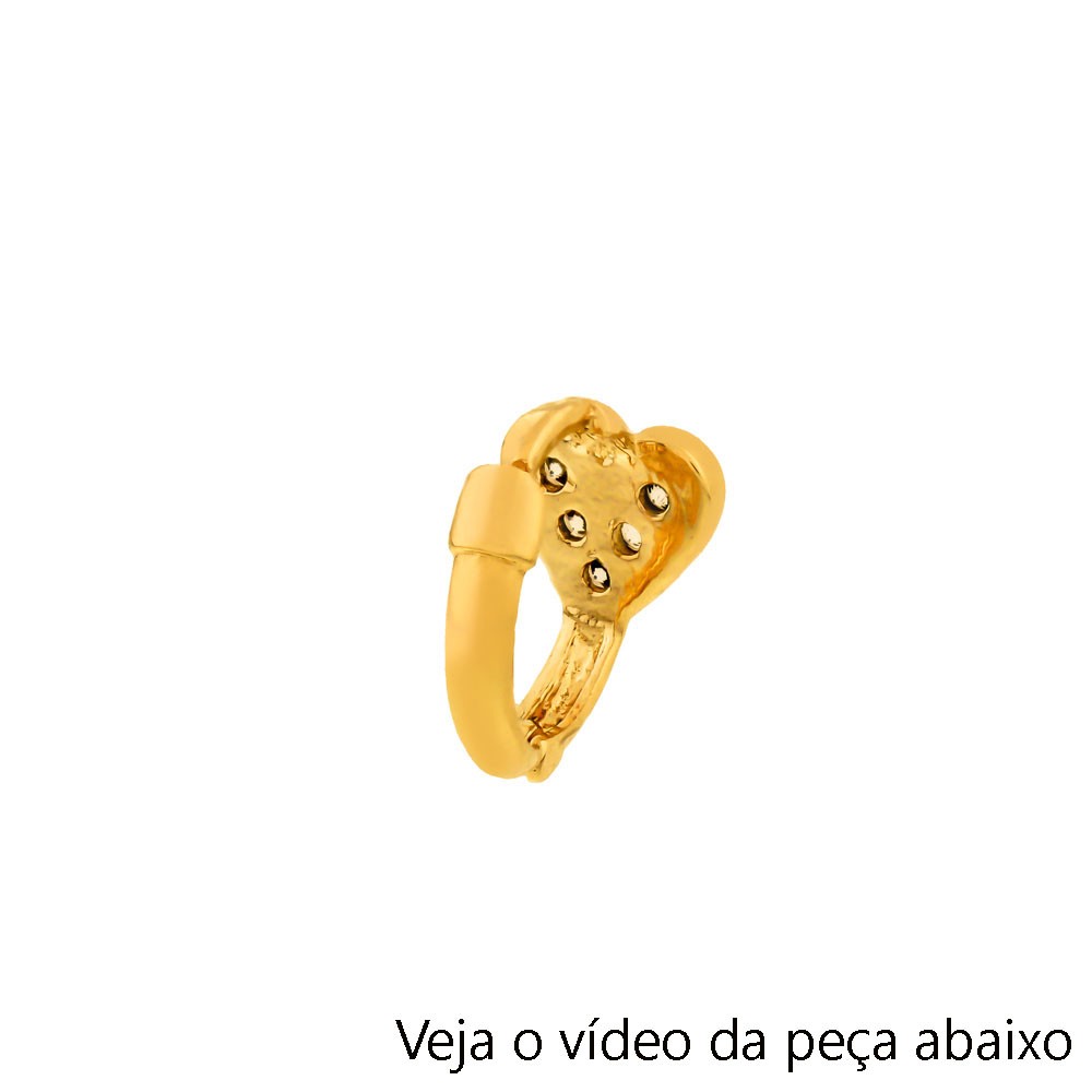 Brinco ou piercing de ouro 18k argola coração com pedras 