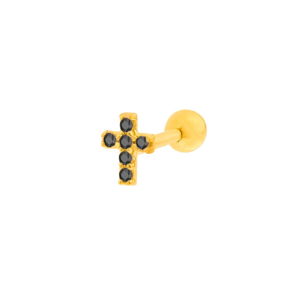Piercing de ouro 18k cruz preta