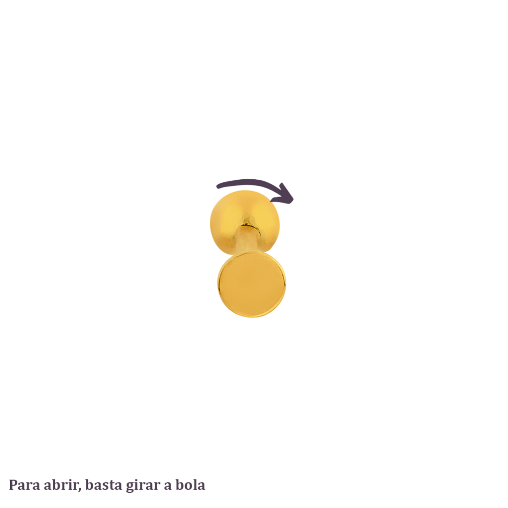 Piercing de ouro 18k de orelha bola chapa