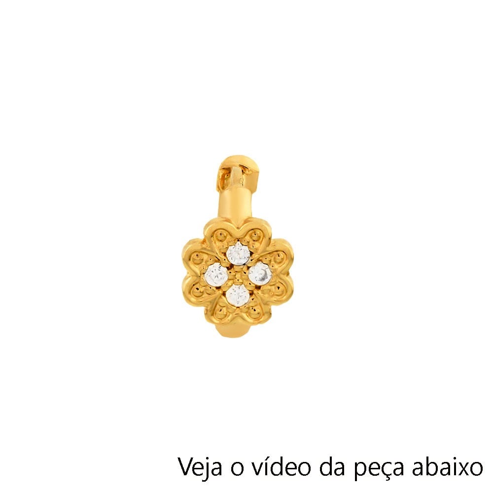 Brinco ou piercing de ouro 18k flor com pedras