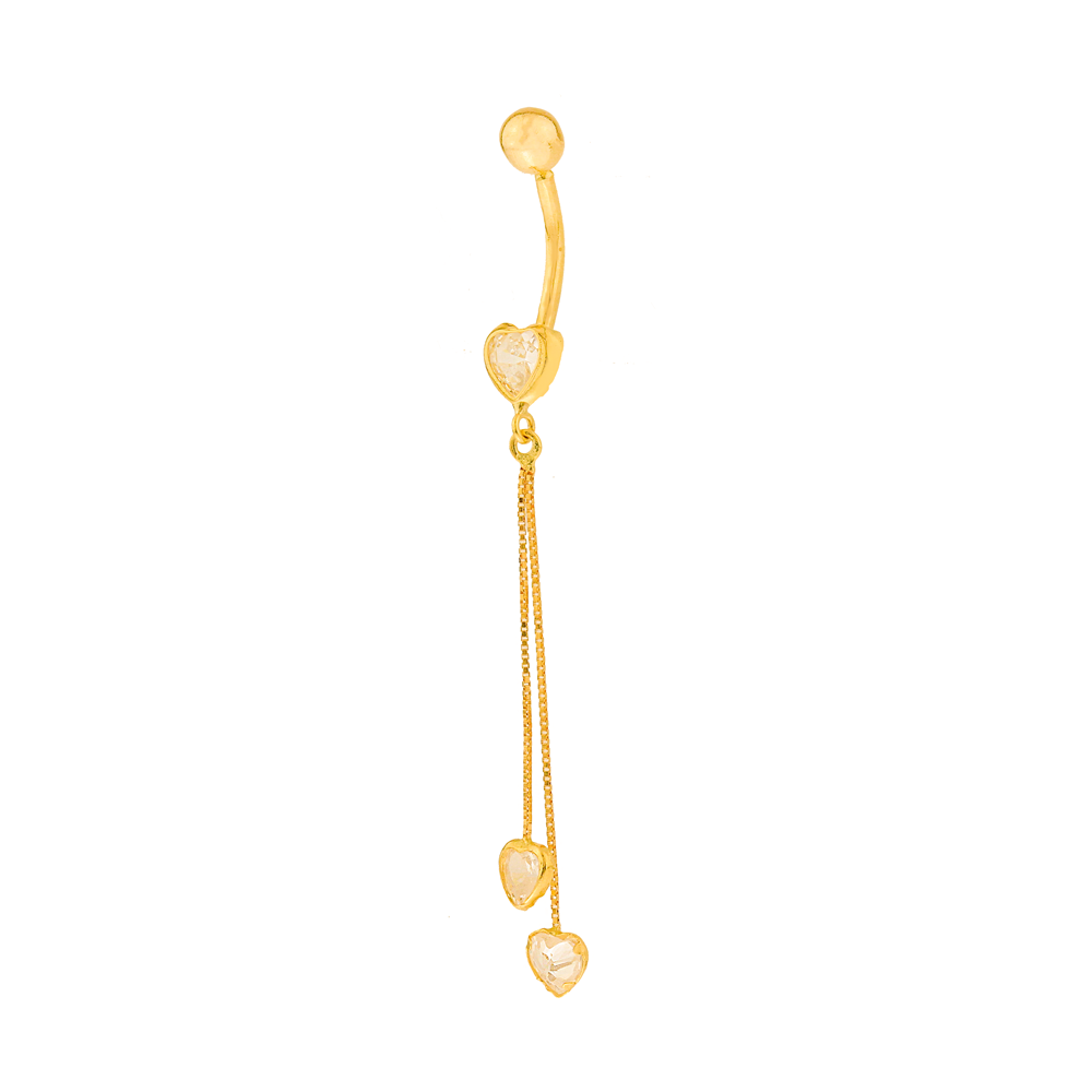 Piercing de umbigo coração pendurado ouro 18k