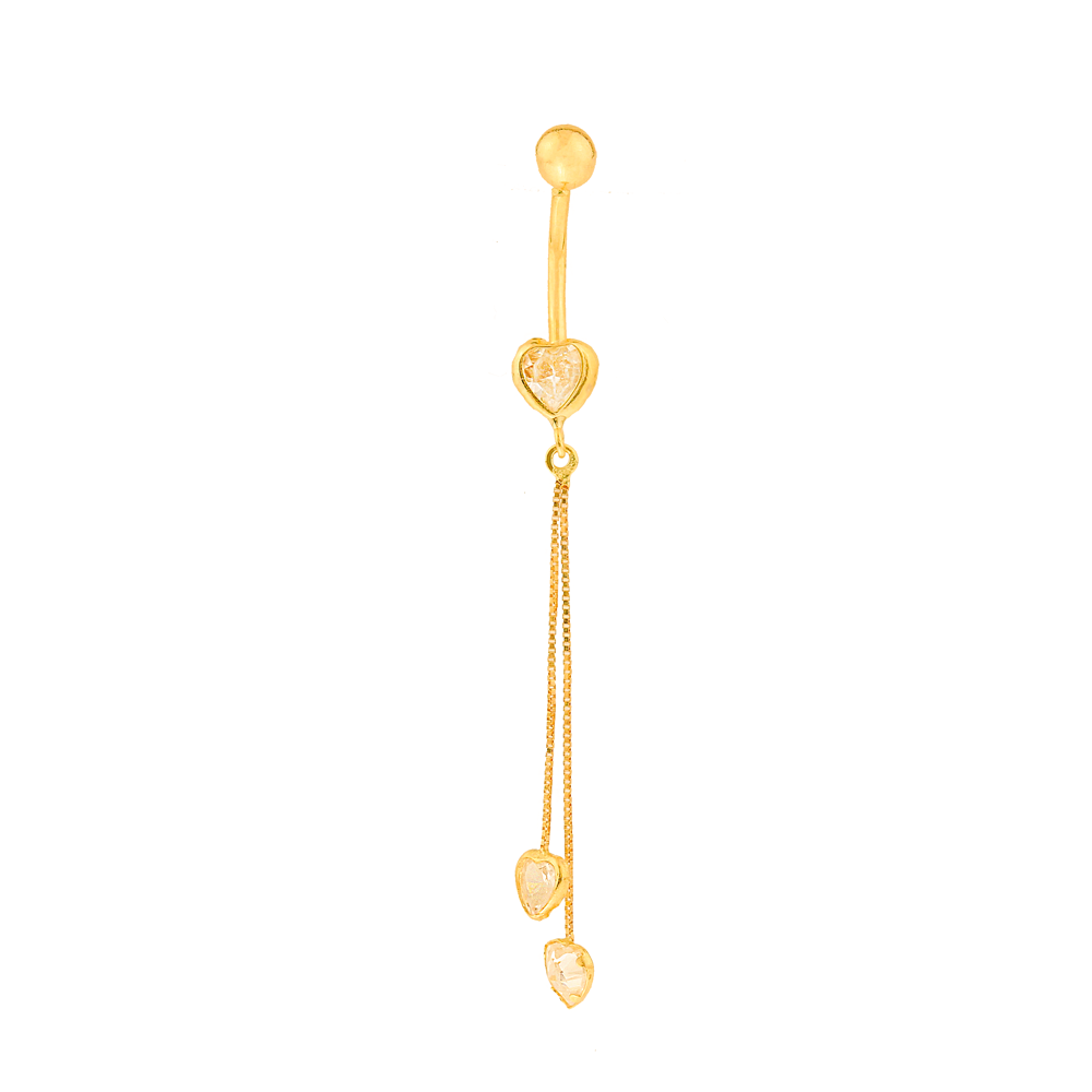 Piercing de umbigo coração pendurado ouro 18k