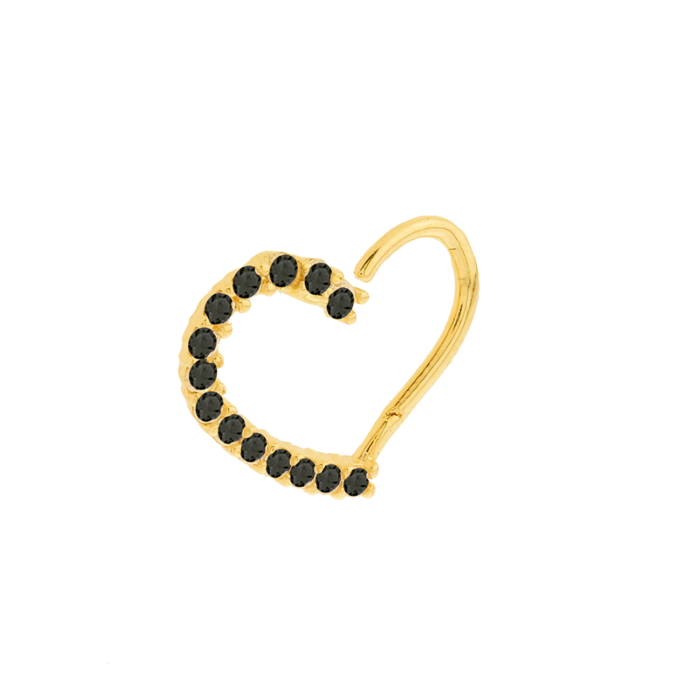 Piercing helix ou daith ouro 18k coração preto direito 