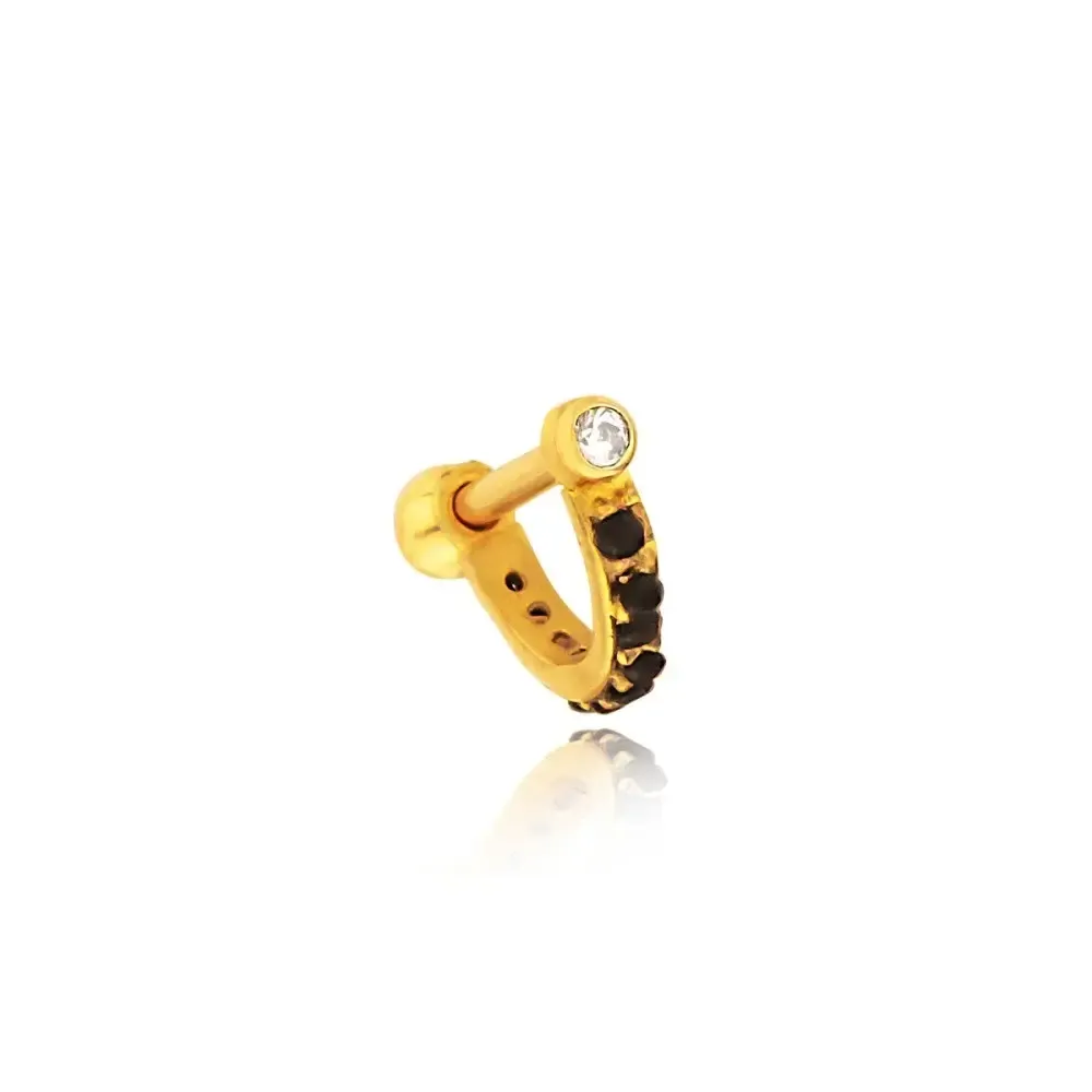 Piercing de ouro 18k com pedras negras