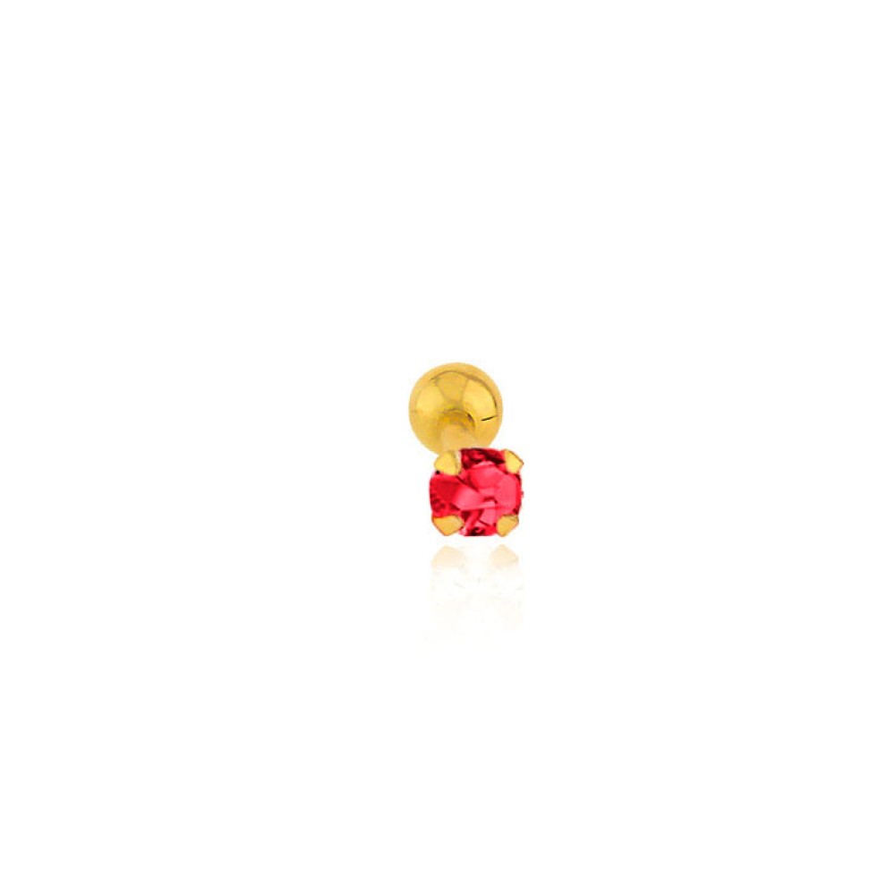 Piercing orelha de ouro 18k ponto de luz vermelho
