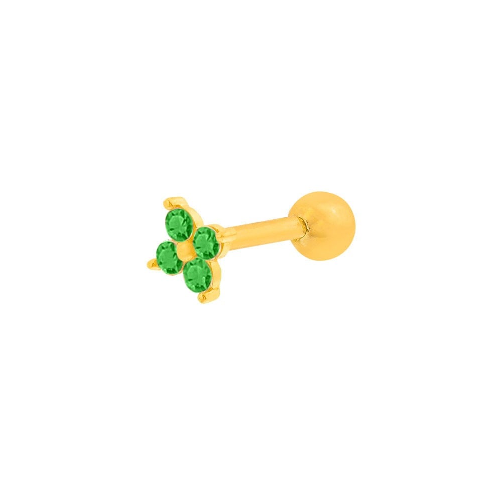 Piercing tragus ou helix de ouro 18k flor verde